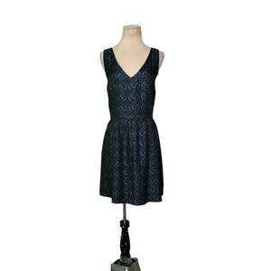 C. Luce blue black textured fit and flare mini dress size Large